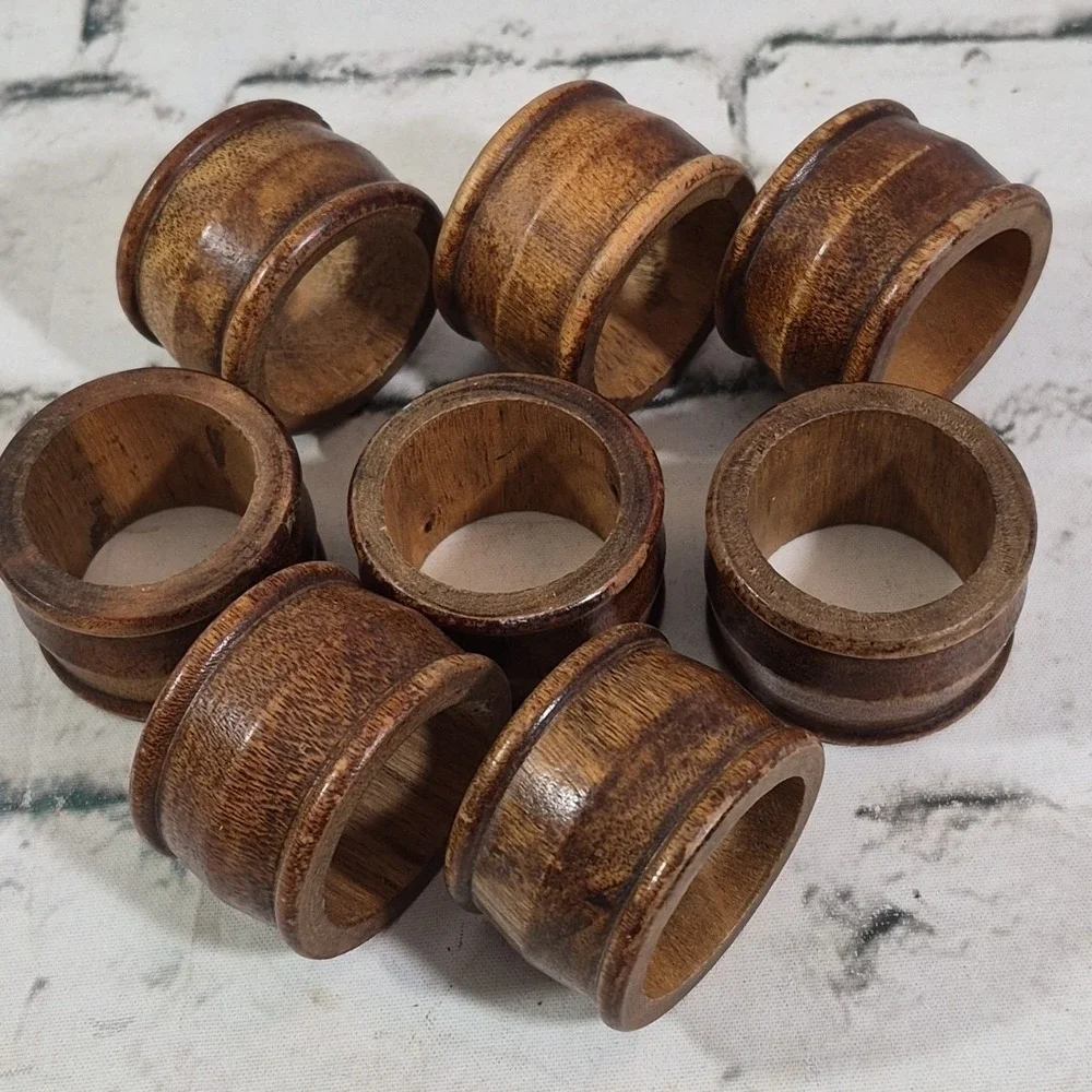 VTG Wood Napkin Rings MCM Set Of 8 Minimalist Eco-Friendly Boho‎ Table Decor